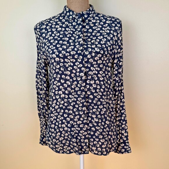 🔥 Ganni Dark Blue Printed Blouse “Roseburg Crepe” – Size 34 ☀️ Sale ☀️ - Picture 1 of 8